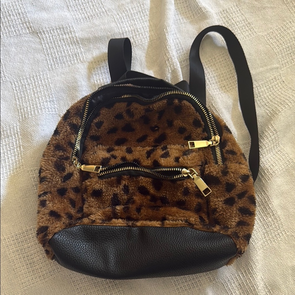 Leopard Print Faux Fur Backpack